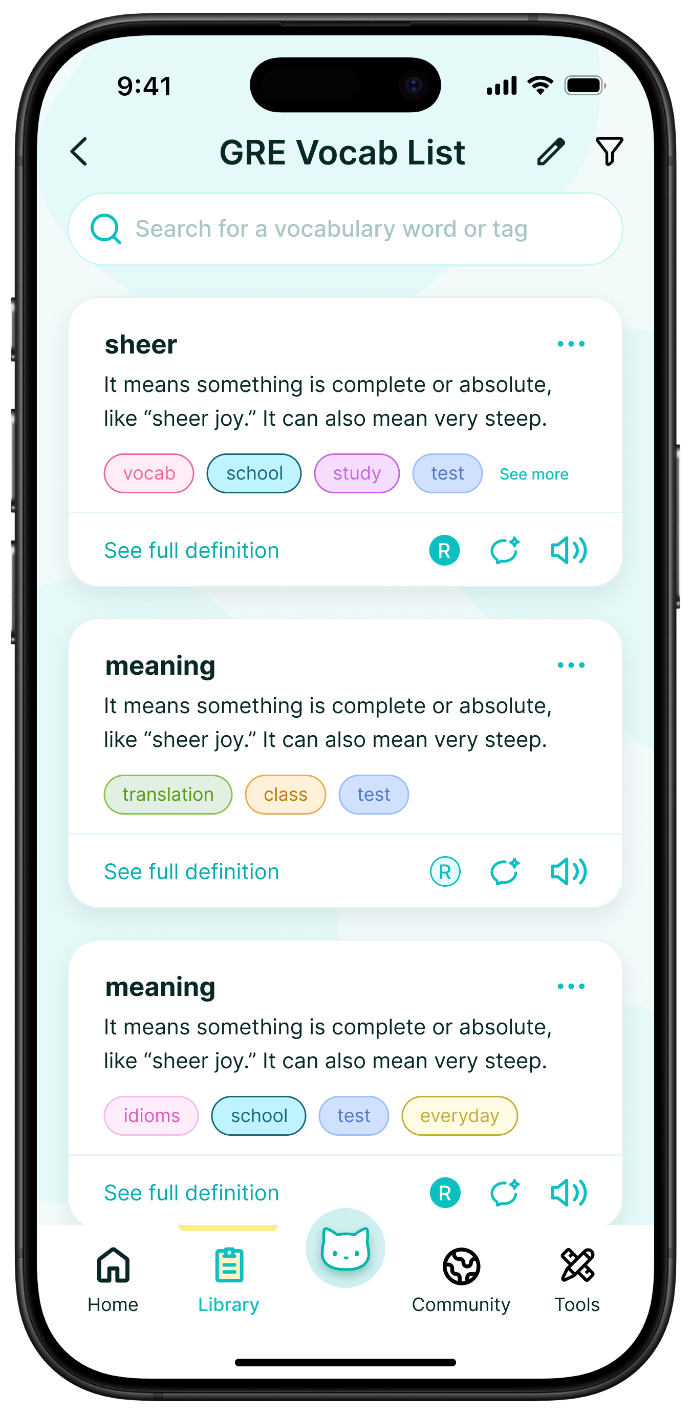 Organizing your vocabulary list in the customized vocabulary library of WordBuddy.ai Dictionary.