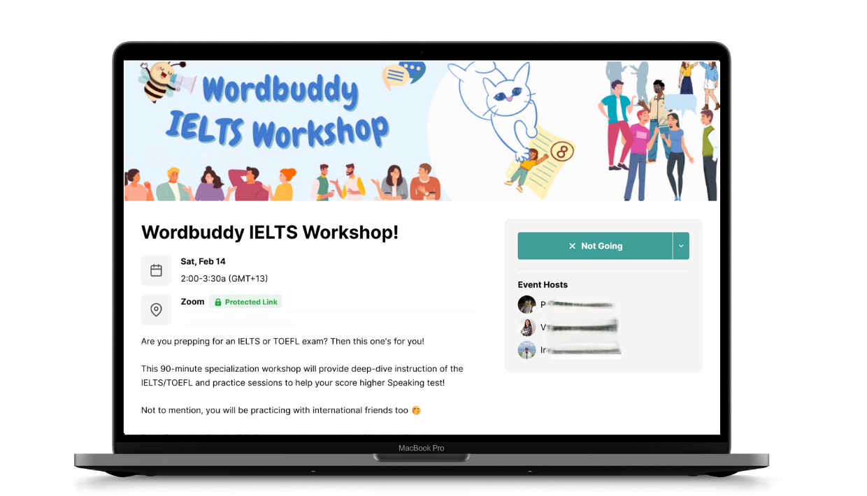 Structured English speaking events and themed meetups in the WordBuddy.ai Community.
